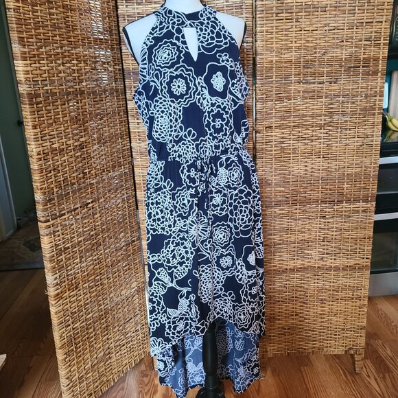 Enfocus Studio High Low Maxi Dress Sleeveless Sz 14 Drawstring Waist High Neck - Picture 6 of 6